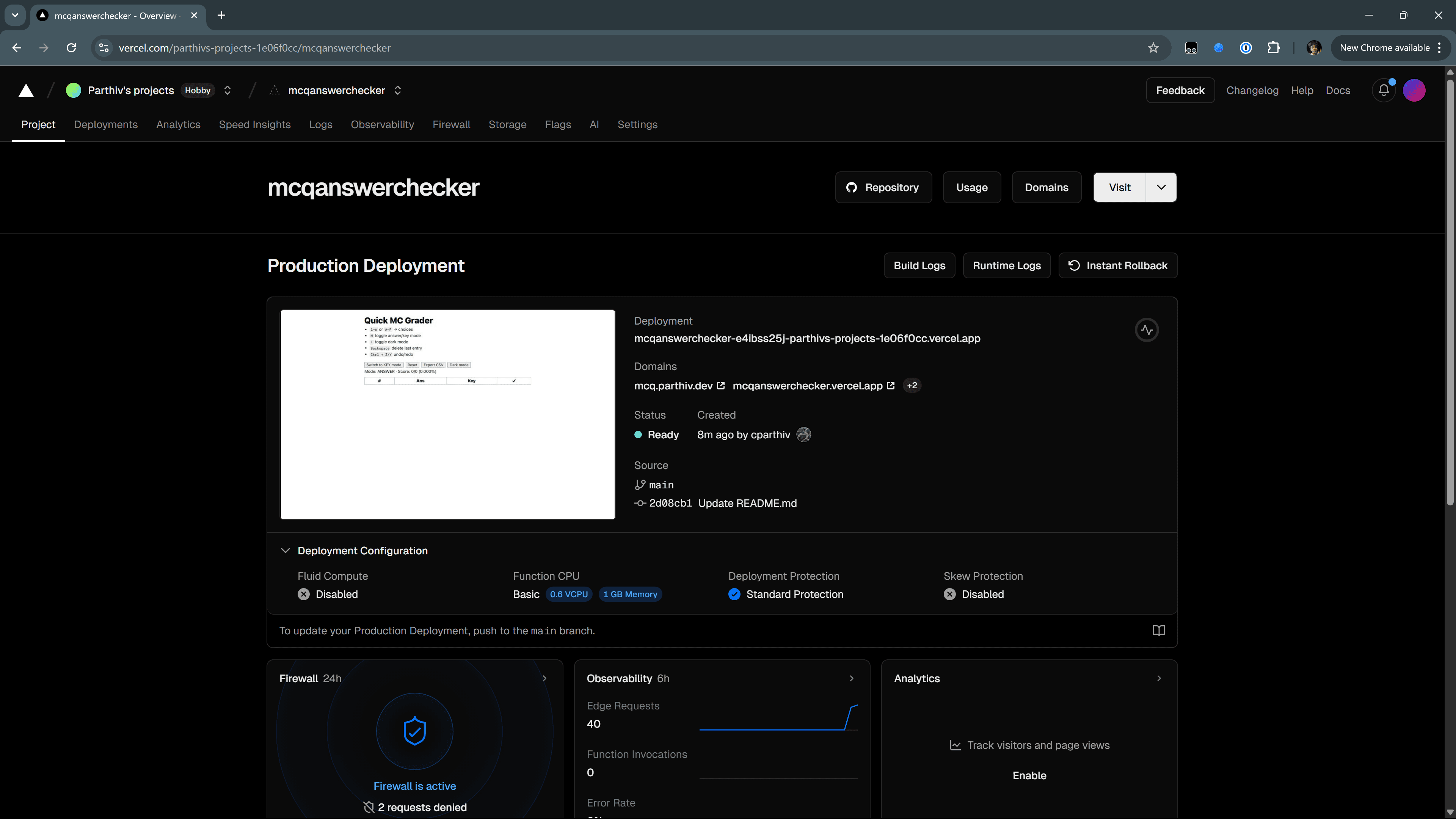 Vercel deploy overview
